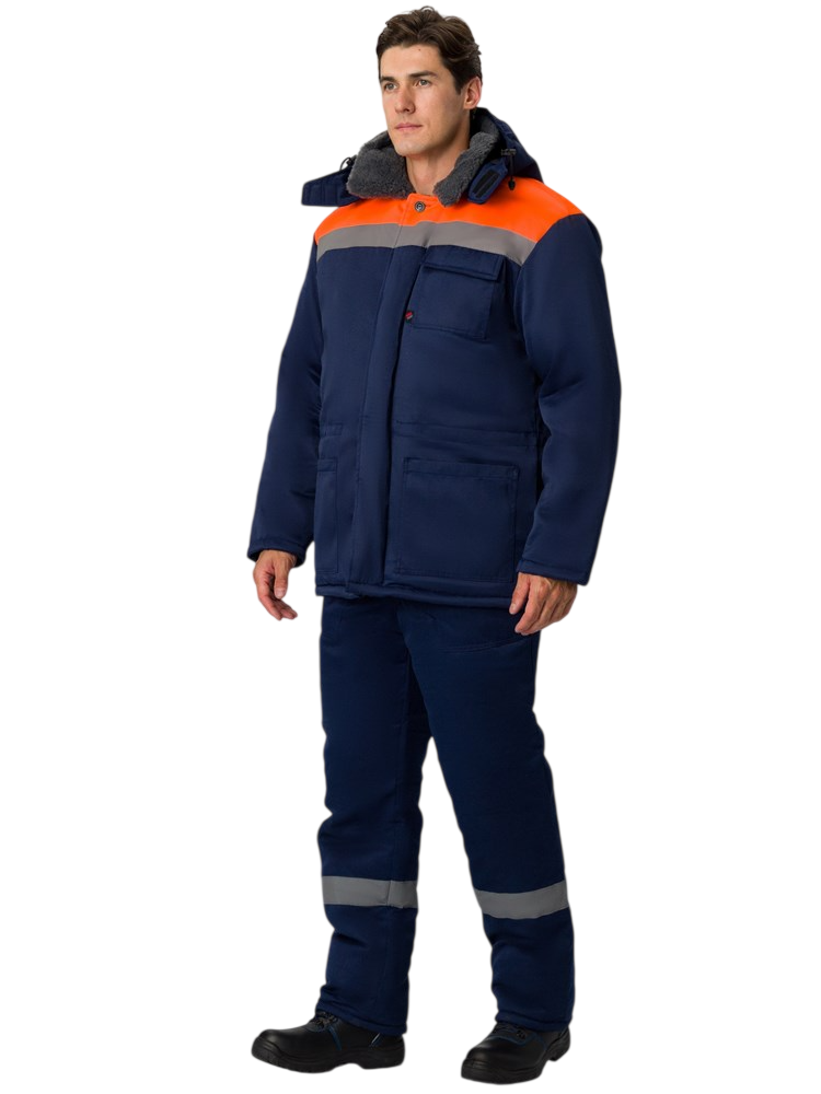 Костюм зимний Труженик-Ультра-2 (п/к), тк.смесов. 210 гр. цвет Темно-синий/Оранжевый СОП